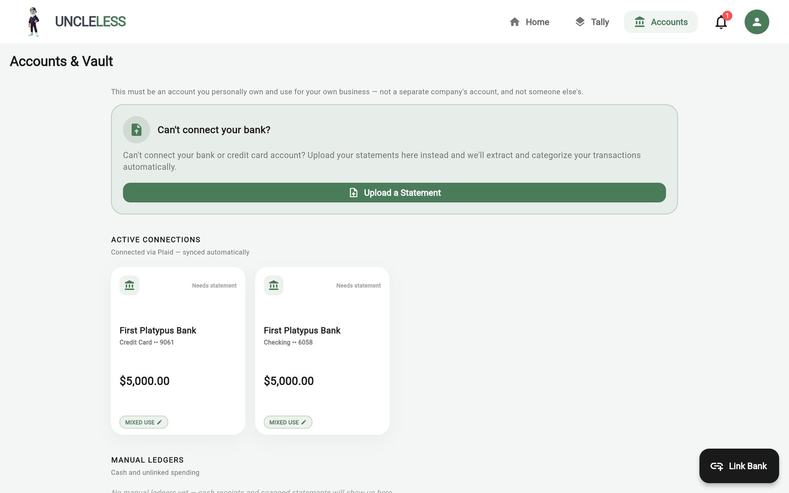 UncleLess: Link your accounts